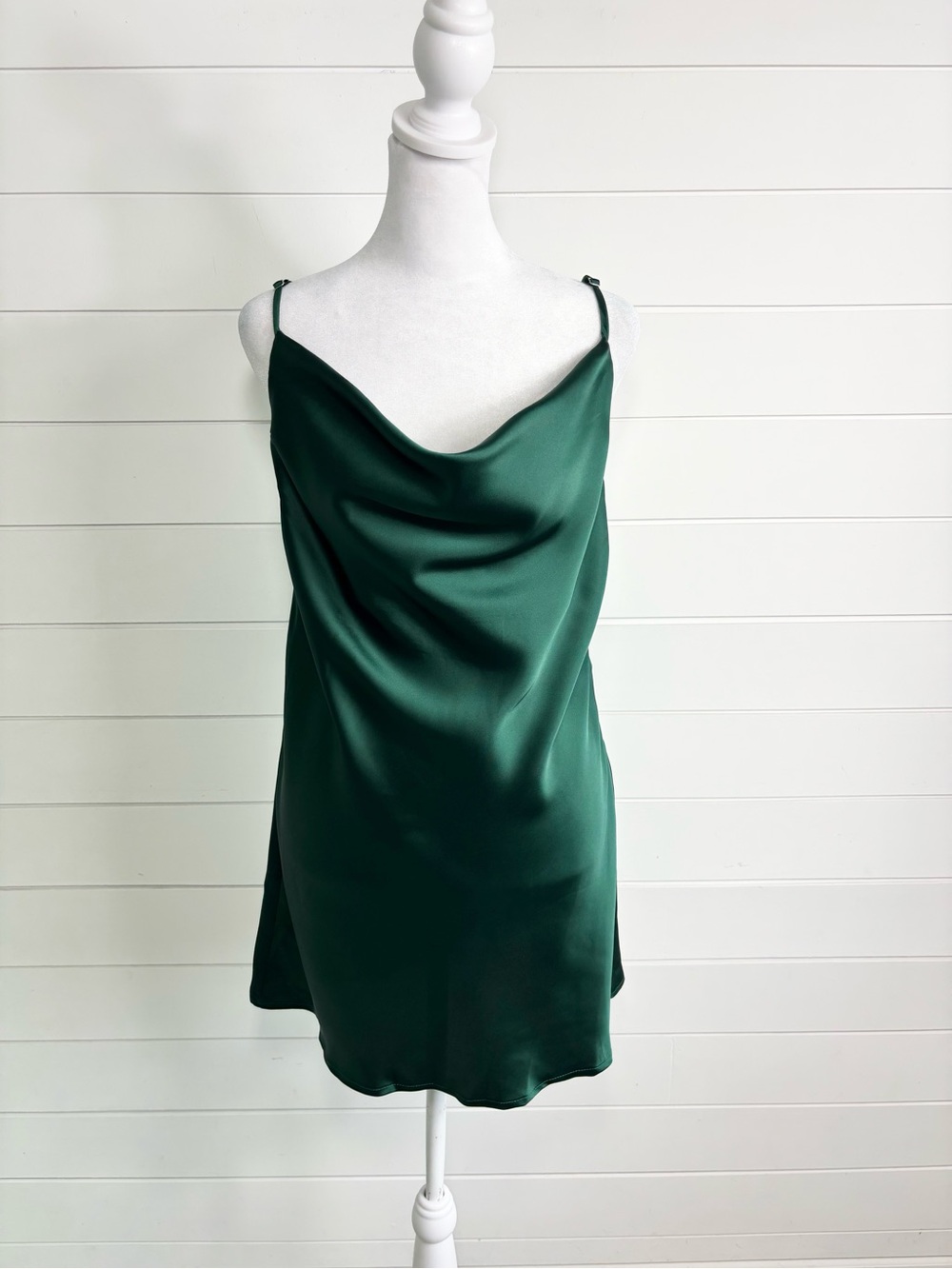 Hello Molly Deep Green Satin Cowl Mini Slip Dress Forest green